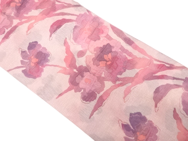 草花模様織り出し　名古屋帯